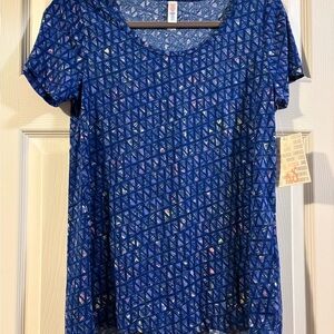 LuLaRoe Blue and Multicolor Geometric Short Sleeve Top